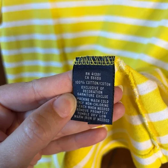 Ralph Lauren Womens T Shirt Large Yellow White Striped V Neck Pony Logo - Picture 5 of 6